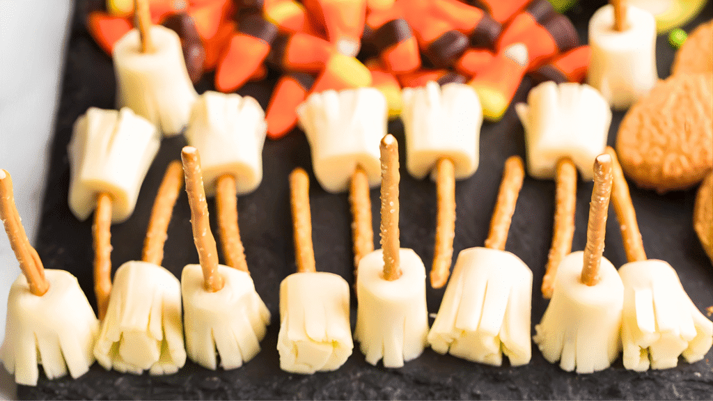 string cheese pretzel broomsticks